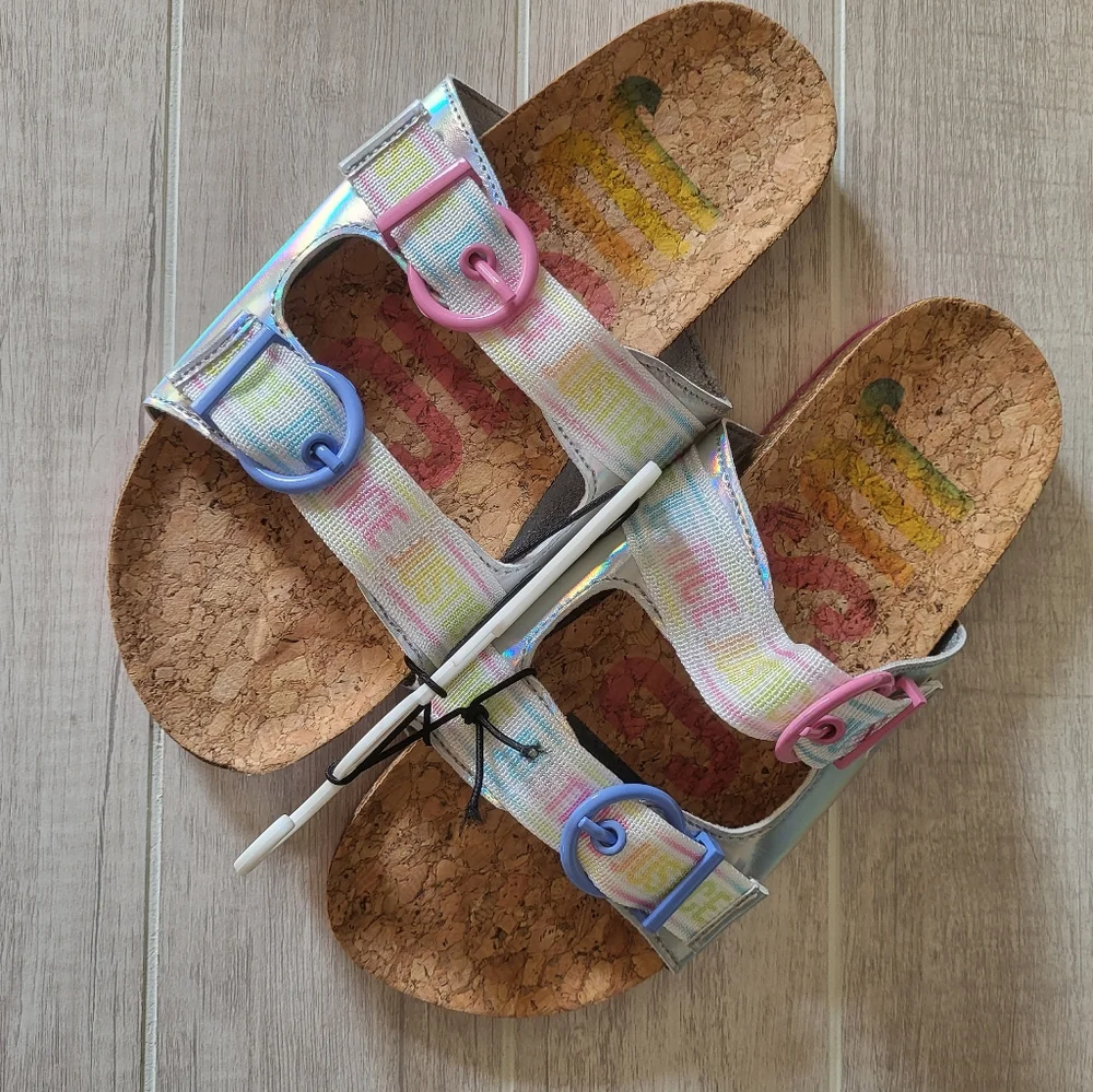 Justice Girls Slip On Footbed Sandals‎ Slides Size 5 New